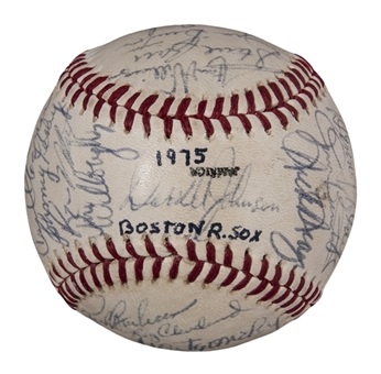 1975 Boston Red Sox American League Champion Team Signed Baseball With 31 Signatures Including Fisk, Rice & Lynn (JSA)